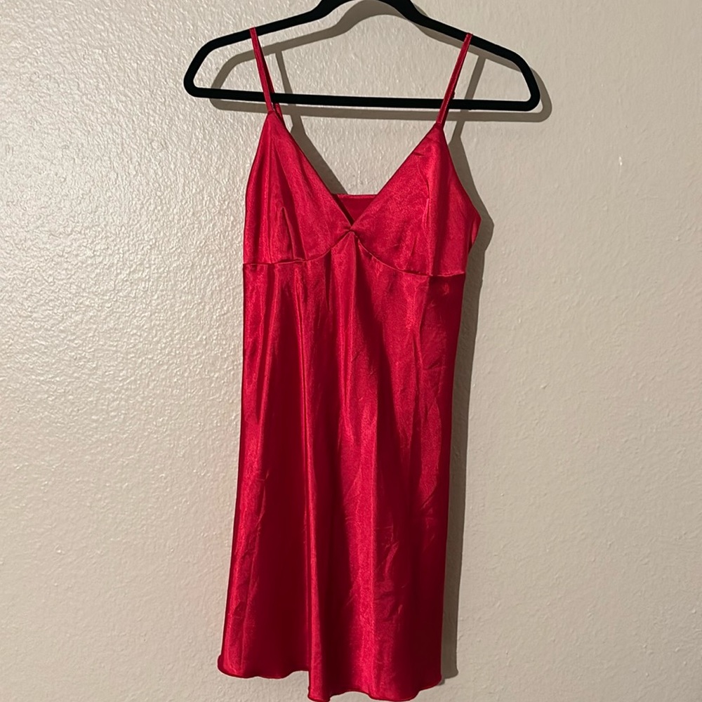 Woman’s red silk/satin mini dress